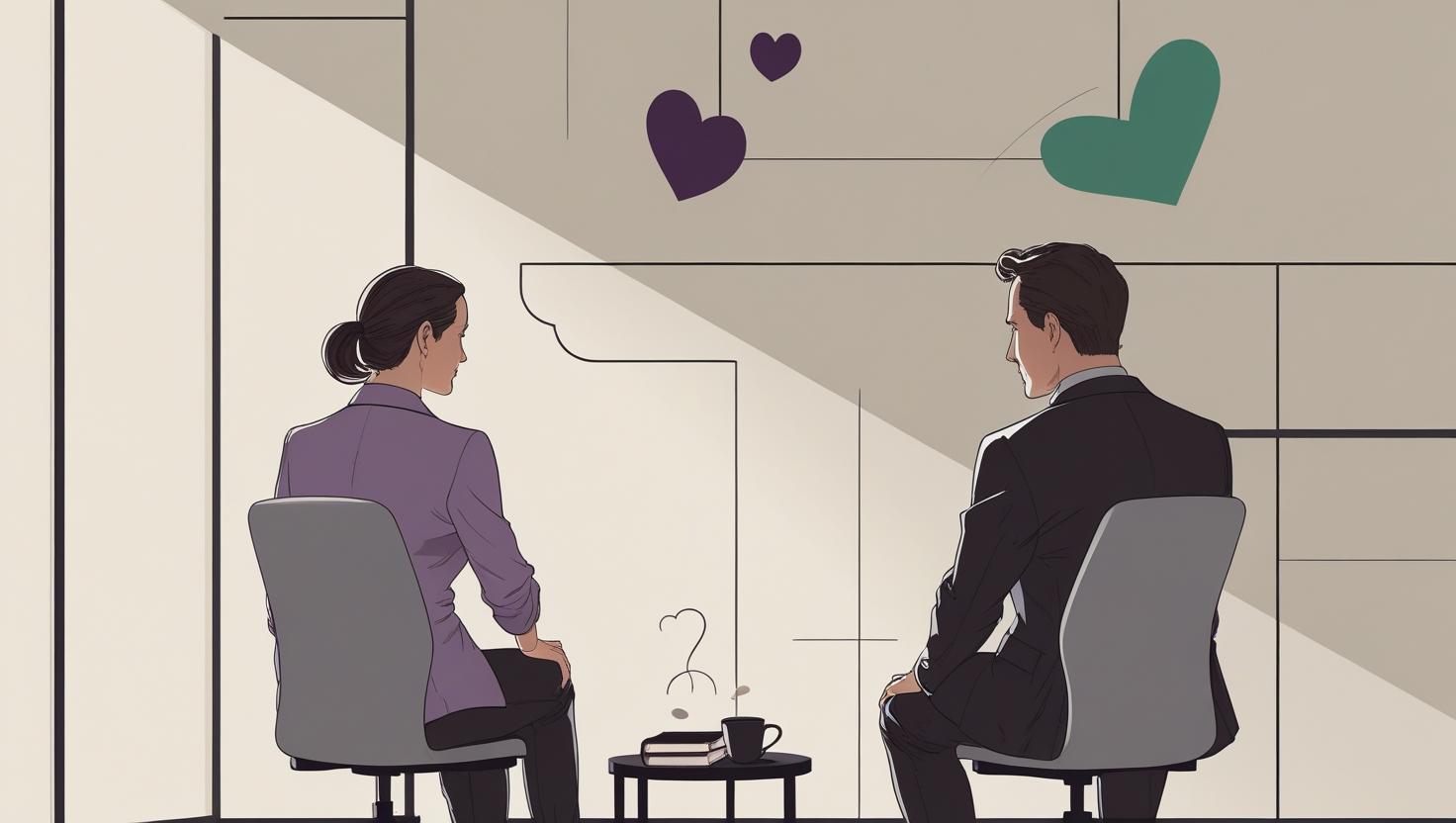pareja sentada frente a frente en oficina simbolizando la relación entre cultura e infidelidad